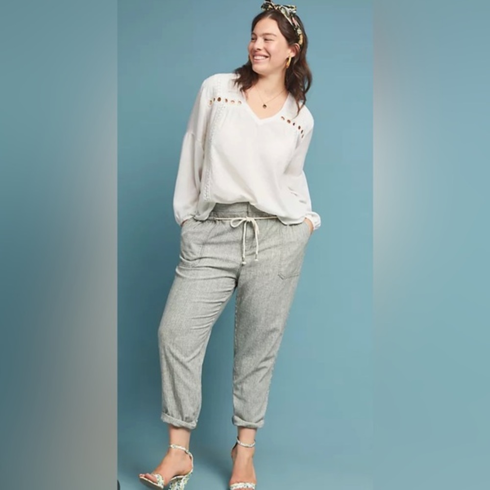 Relaxed Drawstring Linen-Blend Pants - Light Gray
